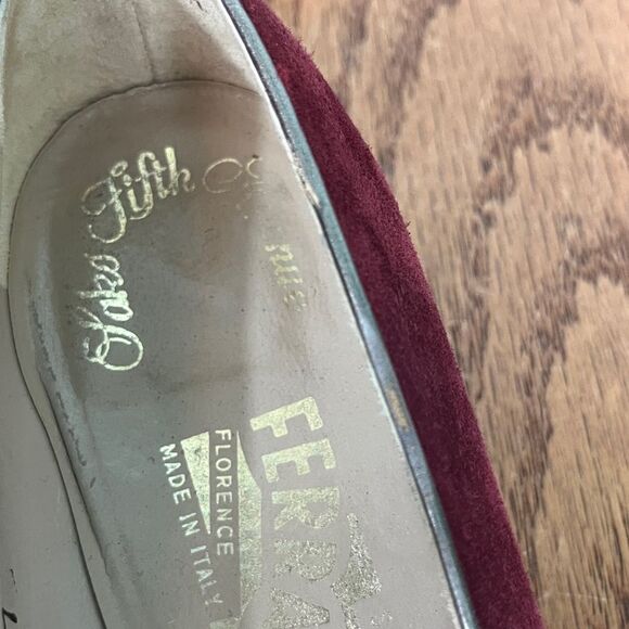 Salvatore Ferragamo Florence 7.5 A Maroon Bergundy Suede Heels - Picture 8 of 8